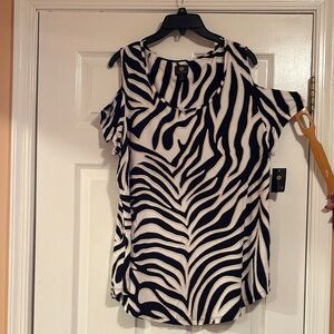 JM Collection Black and White Zebra Print Cold Shoulder Blouse